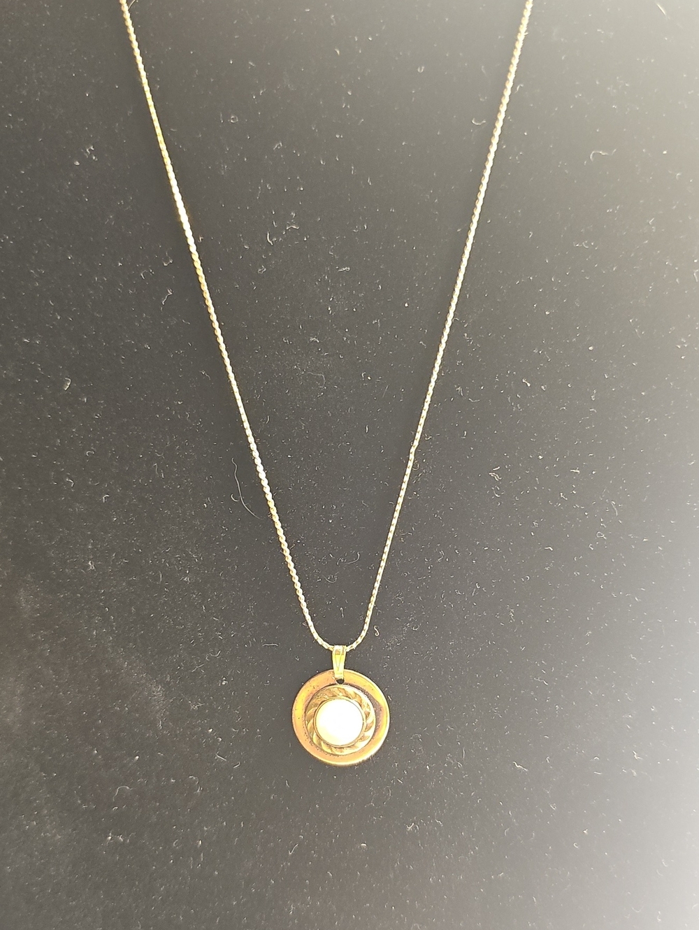 Copper Pendant Necklace with White Center Stone. No Mark. Vintage